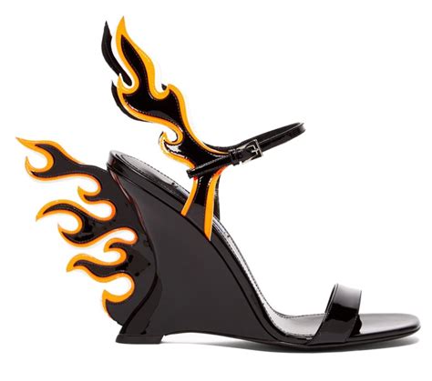 prada heels with orange flames|Prada kitten heel sandals.